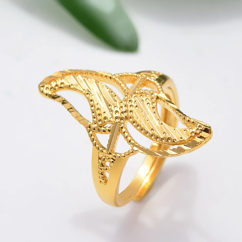 

Wando NEW 24K Flowers Shape Wedding Bands Ring for Women/Teenage Girls Gold Color Wedding Jewelry African/Ethiopian/Arab Gifts