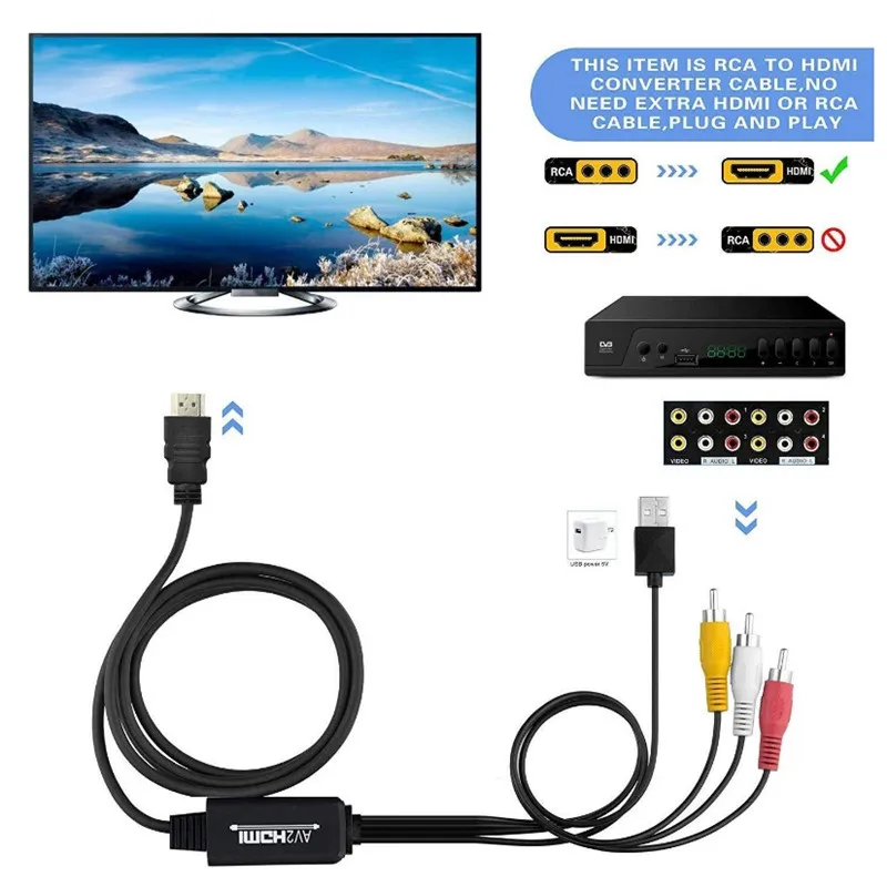 3 RCA AV-HDMI USB кабель питания Видео Аудио конвертер адаптер для HD ТВ приставки XBOX DVD ноутбука от AliExpress WW