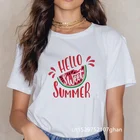 Женская футболка с принтом в виде фруктов, летняя футболка с рисунком HELLO, Harajuku, женская футболка Ullzang, футболка с графическим принтом в стиле 90-х
