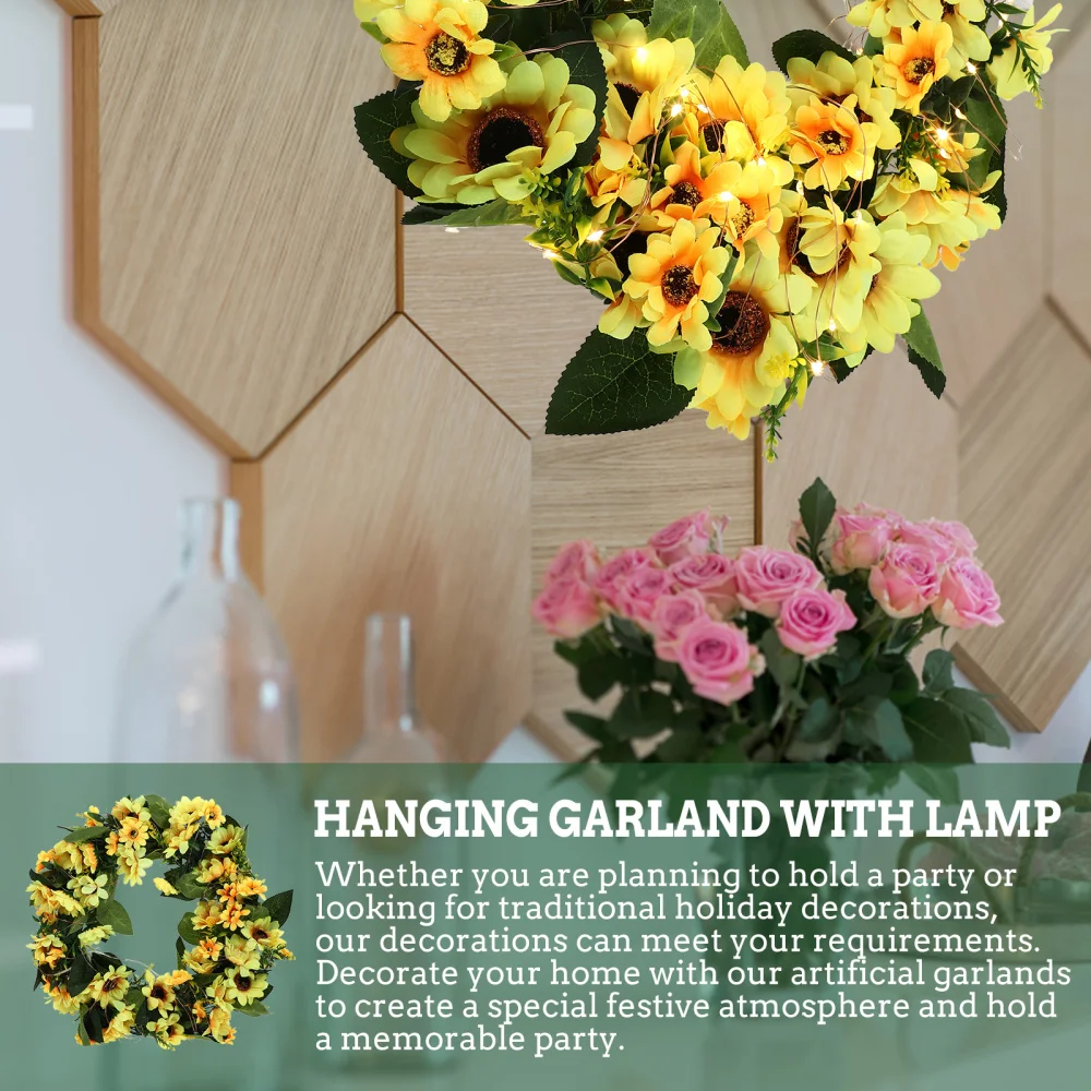 

Simulation Sunflower Wreath with Lights Decorative Garland Wedding Wreath Decor