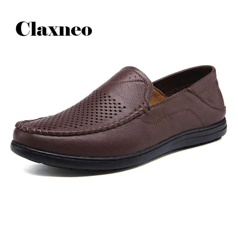 Мужские кожаные туфли Слип на лето 2020 дышащие с дырками повседневные лоферы