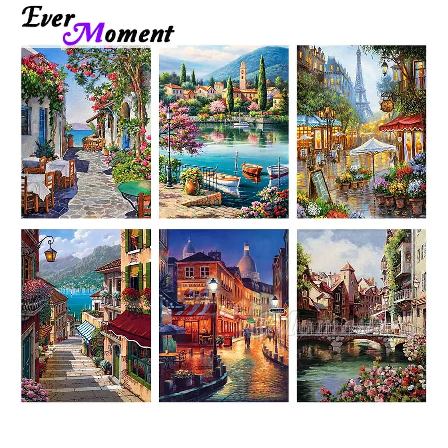 

Алмазная живопись Ever Moment, пейзаж улицы, пейзаж, мозаика из смолы, сделай сам, вышивка, украшение для дома, подарок, S2F2610