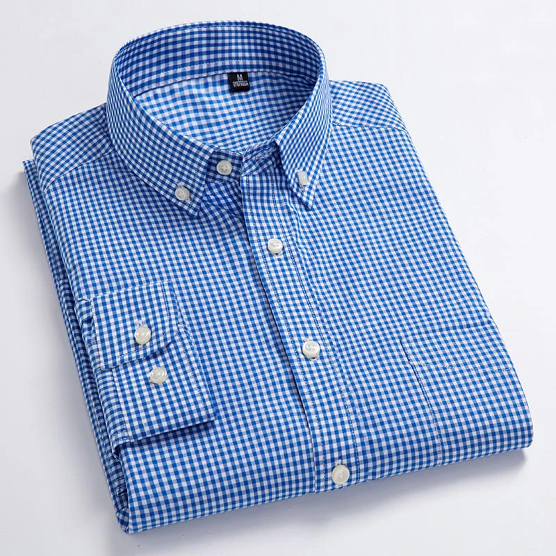 New Arrival Men's Oxford Wash and Wear Plaid Shirts 100% Cotton Casual Shirts High Quality Fashion Design Men's Dress Shirts images - 6