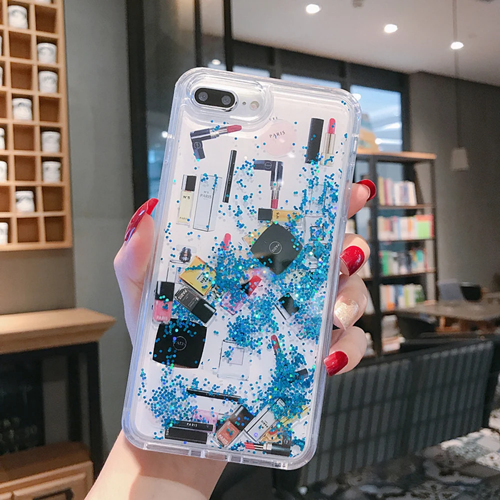 Модный косметический зыбучий песок чехол для телефона iPhone 11 Pro 6 7 8 XS Max Блестящий