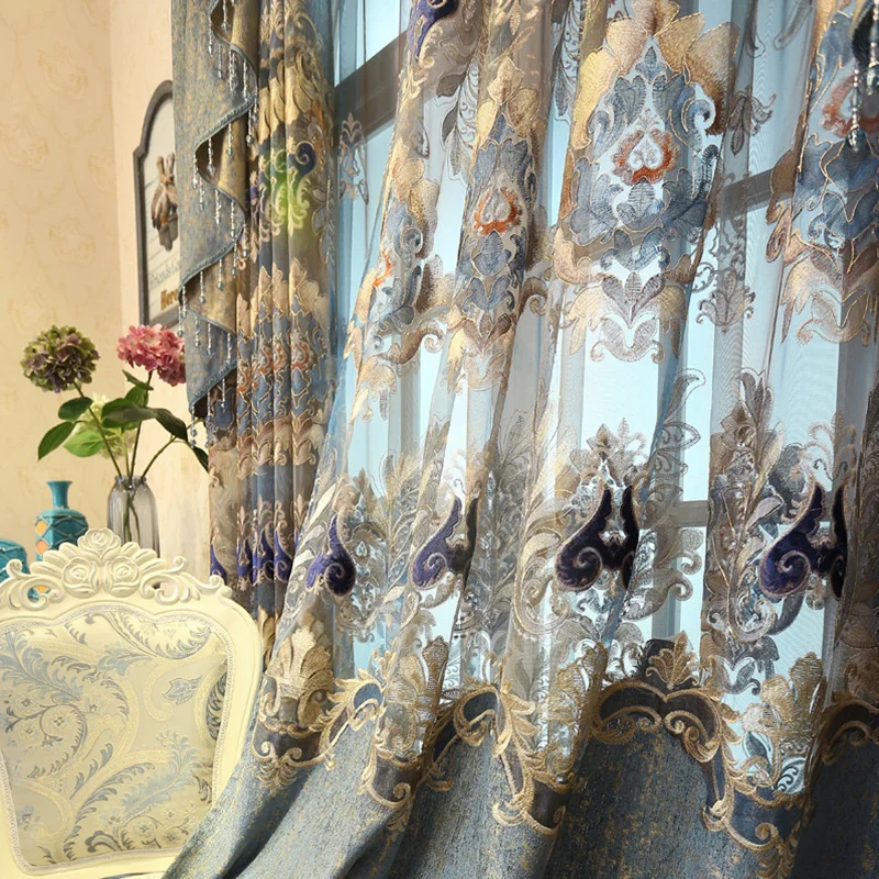 Роскошные синие занавески с вышивкой для гостиной романтичные благородные