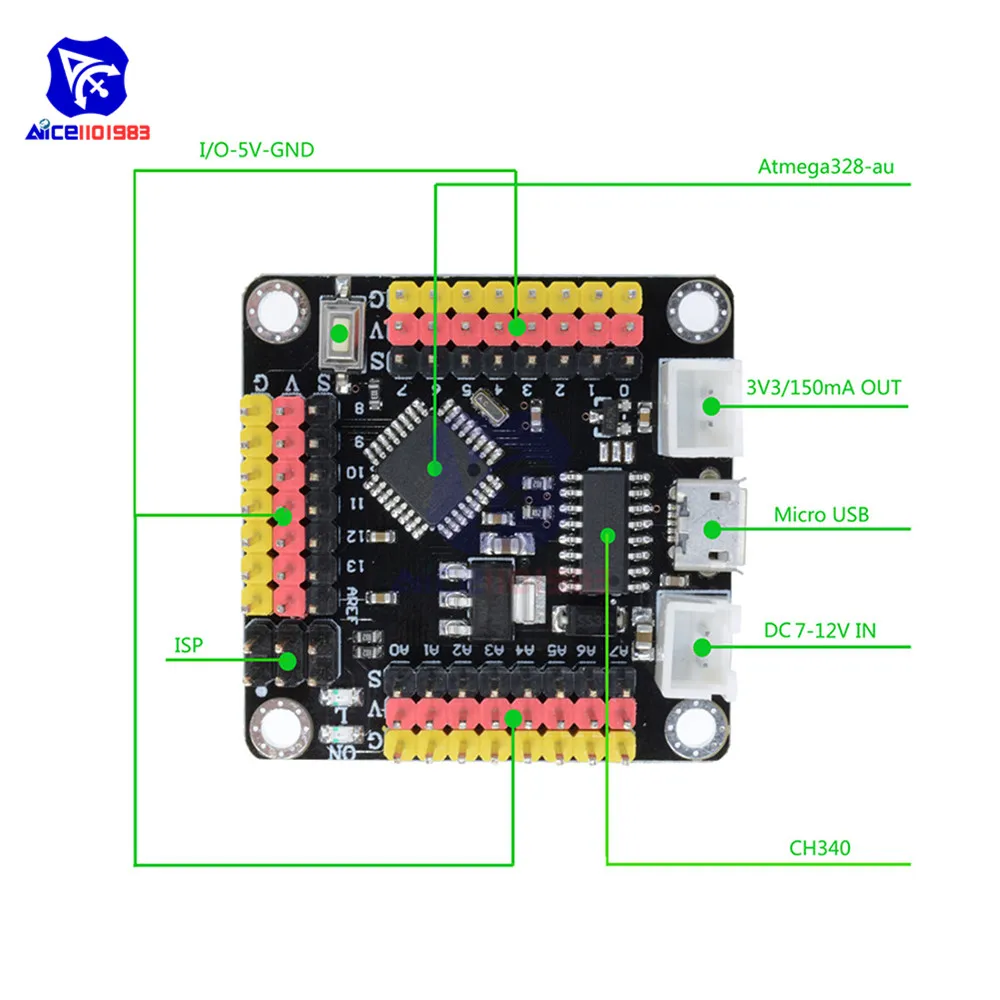 DM CH340G Nano V3.0 ATmega328P 16Mhz Micro-Controller Board Cable For Arduino 