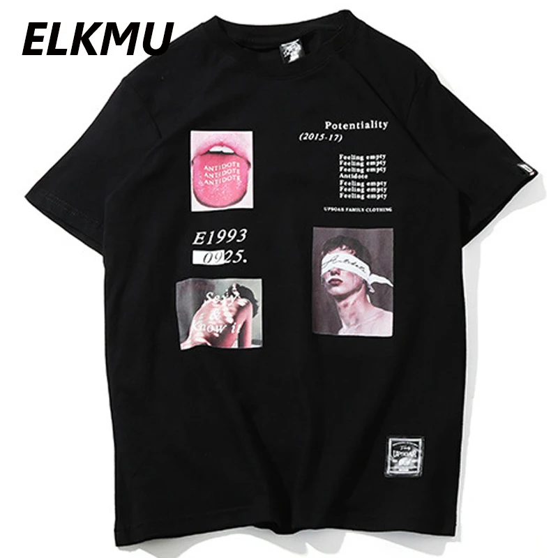 Футболка ELKMU мужская с принтом языка модная тенниска в стиле хип хоп хлопковая