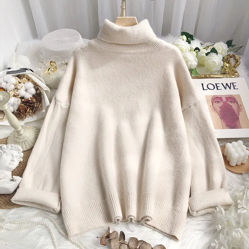 

Свитер с высоким воротником, женская Свободная верхняя одежда, новинка 2021, осенне-зимний утепленный свитер в Корейском стиле KK1400