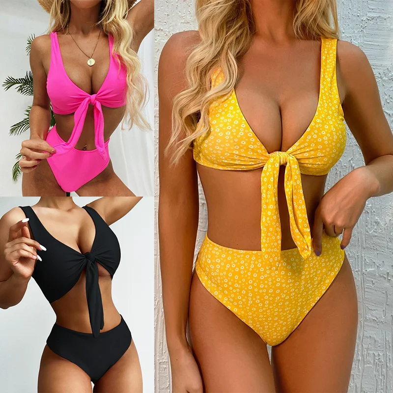 

Sexy Halter Push Up Bikinis Women Brazilian Bikini Set Knotted High Waist Bathing Suit Bowknot Swimwear Beachwear Female Biquini