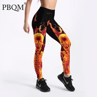 pbqm skull print capris breathable slim bottoms halloween personalized creative style printed leggings gym pants elastic waist