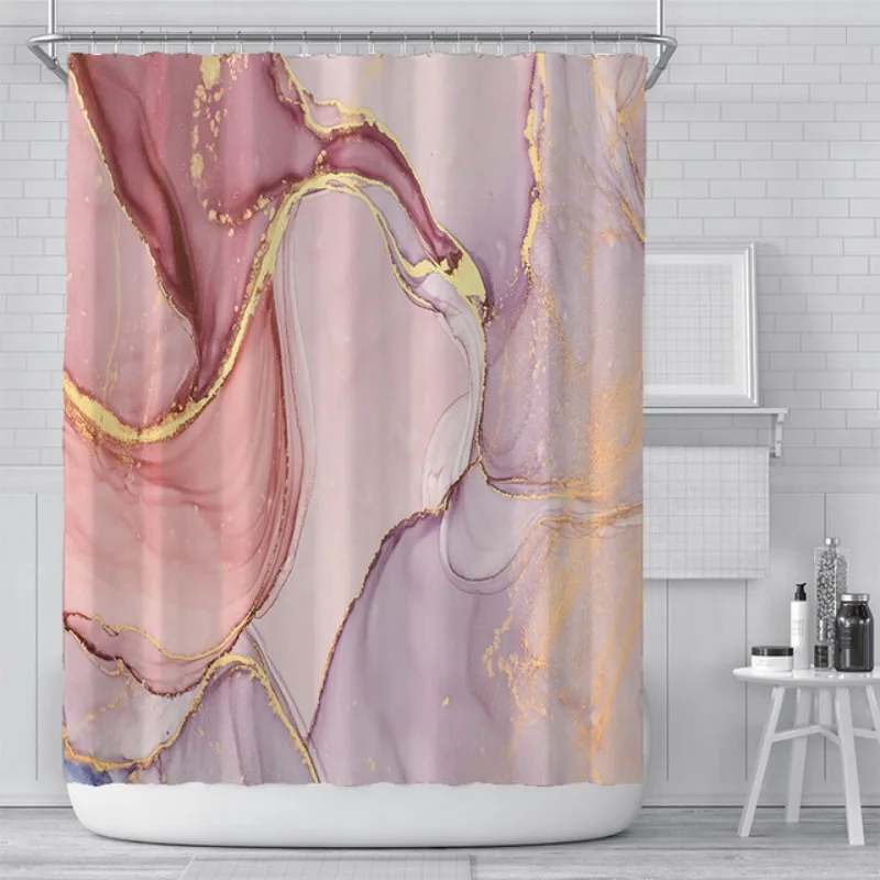 Luxury Marble Printed Waterproof Shower Curtains Pink Gold Purple Gradient Custom Shower Curtains With Hooks 3D Bathroom Screen