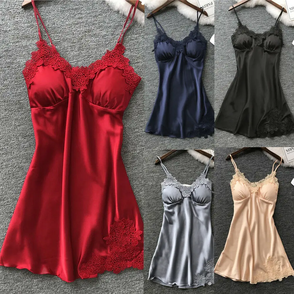 Женская атласная шелковая пижама ночная рубашка нижнее белье ночное сексуальное