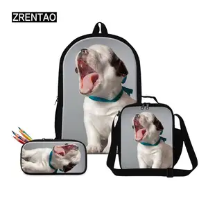 zrentao pupils mochilas 3 pcsset backpack food containerpencil case 3d dog printing backpack school bags book bags free global shipping