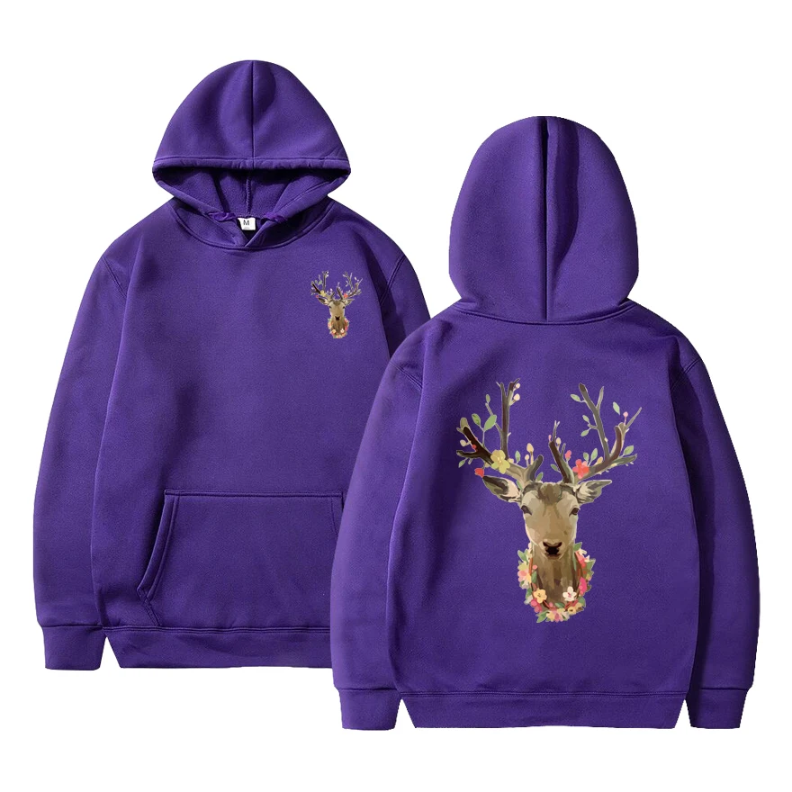 

Sika deer Printed Fleece Pullover Hoodies Men/Women Casual Hooded Streetwear Sweatshirts Hip Hop Harajuku Male Tops