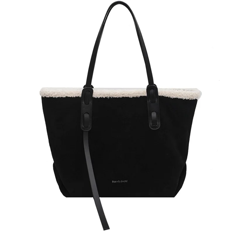 

Winter big Handtassen 2021 Designer Luxe Dames Crossbody Schoudertas Zwart Pu Leer Pluche Goede Kwaliteit