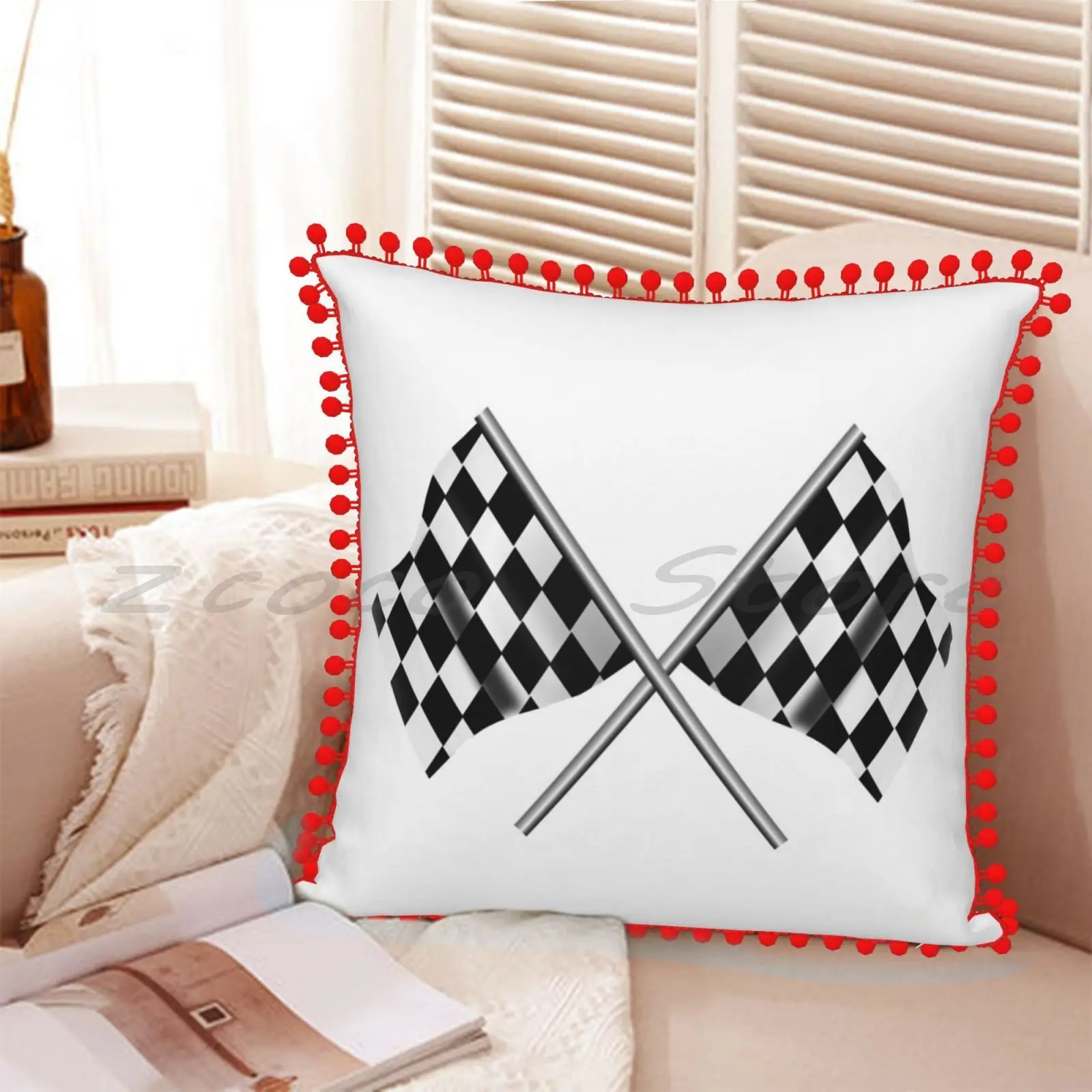 Race. Checkered Flag. Crossed Win Winner Chequered Flag Racing Cars Race On White. Print Customize Pattern Flax | Дом и сад