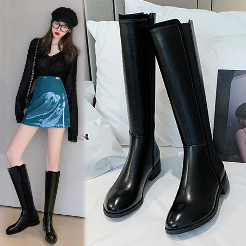 

2021 new autumn and winter knee-high solid color long tall velvet horse boots 2337