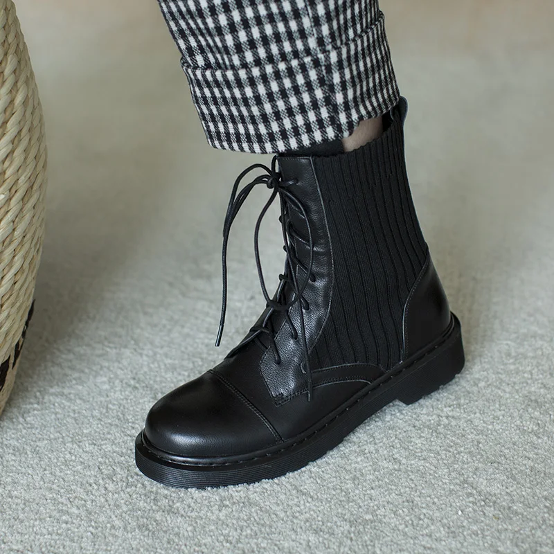 Jual Sepatu Bot Martin Kulit Sapi Asli Sepatu Bot Wanita Bersol Tebal Musim Gugur 2020 Baru Gaya Inggris Wanita Sepatu Bot Pergelangan Kaki Bulat Renda