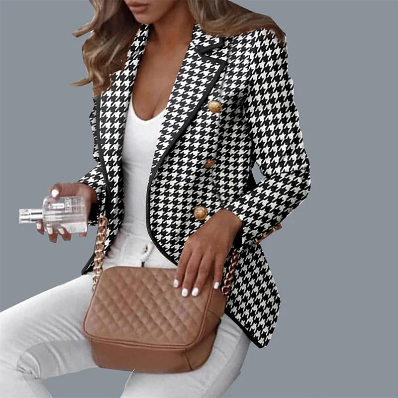 

Autumn Plaid Slim Blazers Women Long Sleeve Casual Cardigan Turndown Collar Office Female 2021 OL Fashion New Winter Blazer Coat