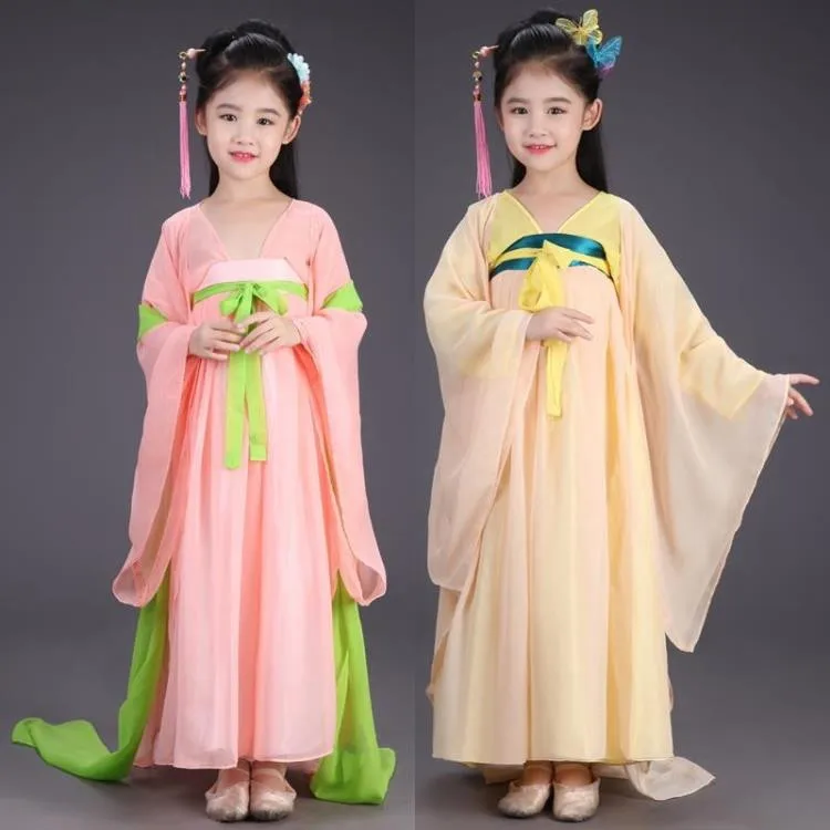 

Stage Performance Chinese Folk Dance Costume Child Clothes Fairy Tang Suit Hanfu Costume Fairies Chiffon Skirt