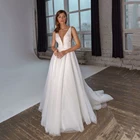 UZN Элегантное Атласное Платье трапециевидной формы и свадебное платье из фатина кружевное платье с v-образным вырезом; Свадебное платье с аппликацией с Бисер Платье с поясом Vestido De Novia