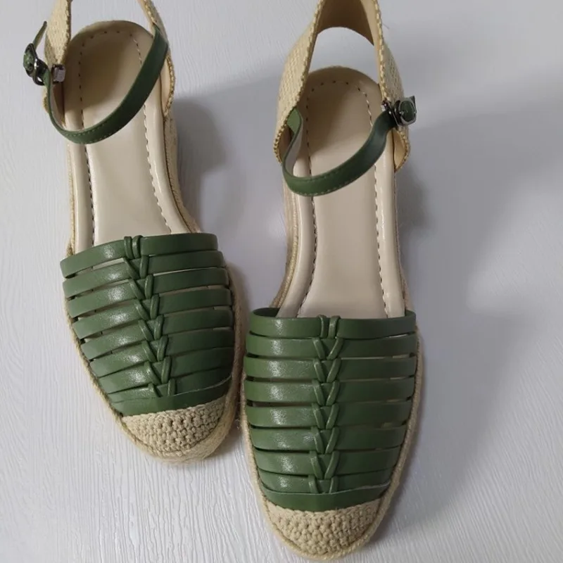 

ORCHALISA Sweet Fashion Buckle Women's Sandals 2021 Hemp Espadrilles Wedged High Heels Newest Quality Party Dancing Shoes Woman