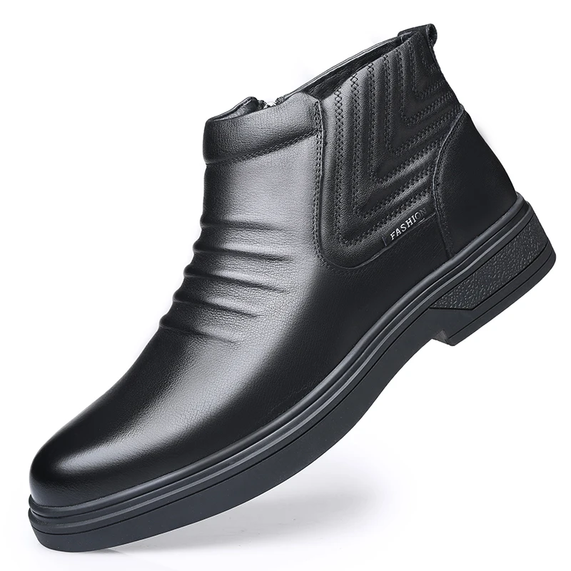 

Fashion Men Snow Boots Men Outsole Leather Shoes Men Wool Warm Winter Boots Men's Boots cowhide Soft leather soft shell sole