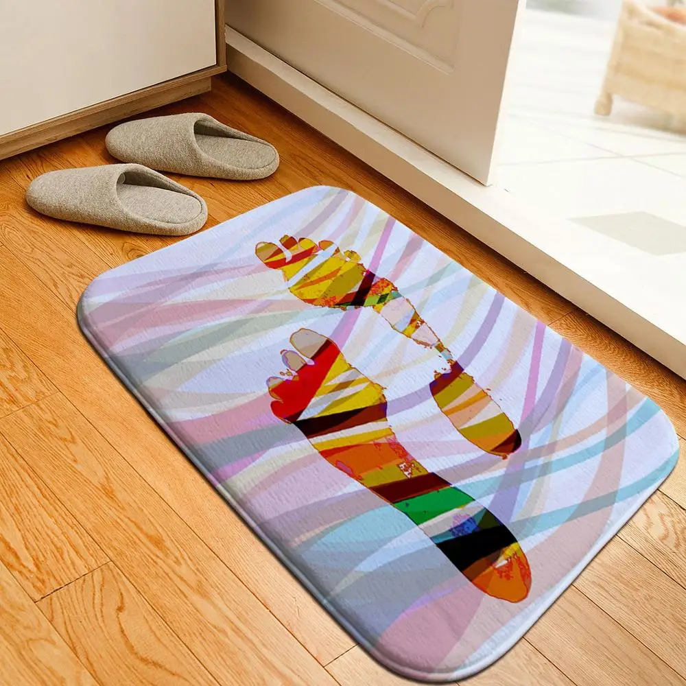 Разноцветный коврик для ванной комнаты с ручным принтом нескользящий кухонный
