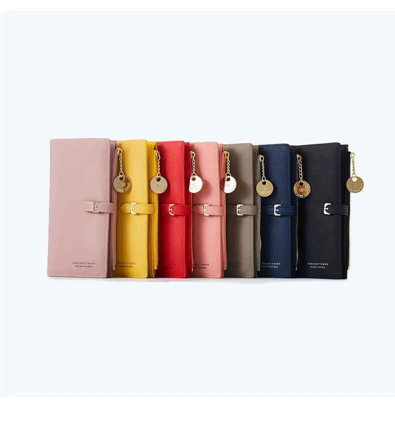 Vento Marea Women Wallet Faux Leather Fashion Lady Wristlet Handbags Long Female Money Bag Zipper Coin Purse Pink Card ID Holder