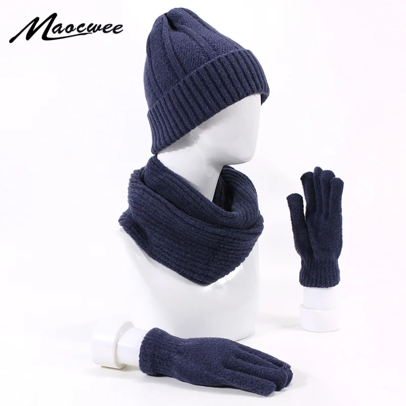 

Women's Winter Hats Ring Scarf Gloves Set Unisex Warm Thick Outdoor Beanie Hat Skullies Beanies With lining Hat Scarf Gloves Set