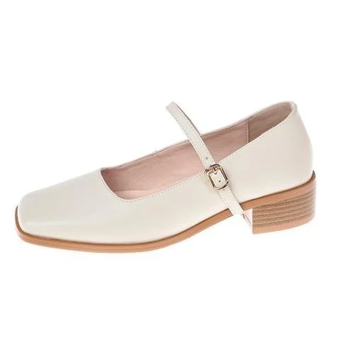

One button single shoes spring and summer 2020 new school of literature and women's square head Mid Heel autumn
