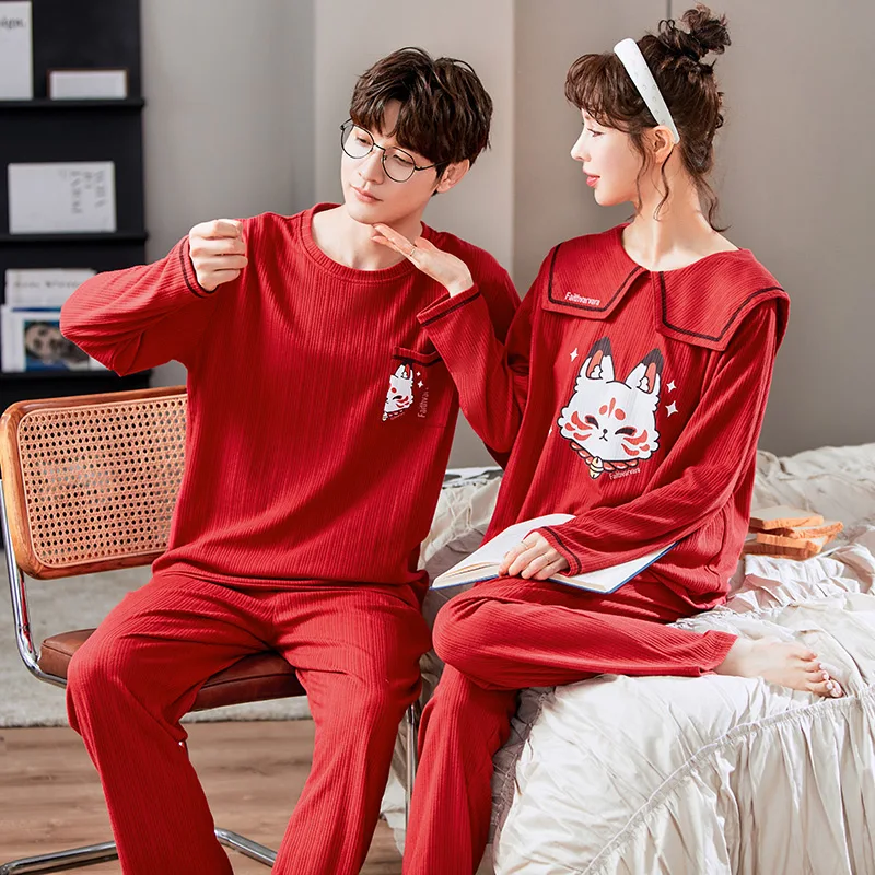 Новые осенне-зимние хлопковые Пижамные комплекты для пар с длинным рукавом в