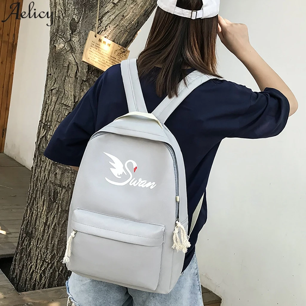 Aelicy Новый нейлоновый рюкзак с лебедем студенческий мультяшными буквами