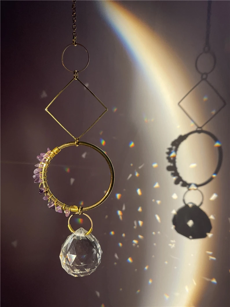

Suncatcher Prism Amethyst Light Catcher Rainbow Maker Chic Good Luck Suncatcher with Aventurine Gemstones Window Door Way Wall
