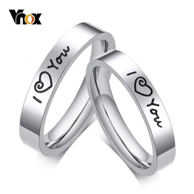 Vnox 4 мм I LOVE YOU свадебные кольца для мужчин и женщин из нержавеющей стали Элегантное сердце пара группа юбилей для влюбленных Gfit
