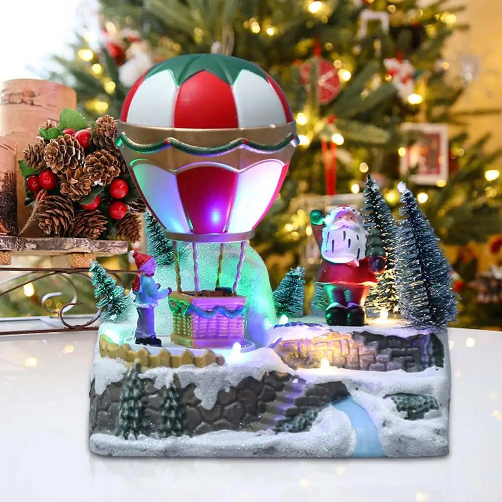 

Spinning Hot Air Balloon Glowing Musical Christmas Scene Statue Resin Craft 2022 New Year Gift Christmas Decorations For Home