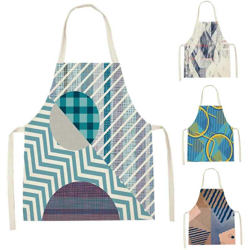 

Colorful Geometric Apron for Women Sleeveless Lattice Wave Dots Aprons Home Cooking Baking Bib Cleaning Tools Pinafores Tablier