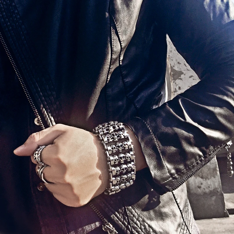 Широкая версия мужского браслета со скелетом панк 316 из нержавеющей стали с