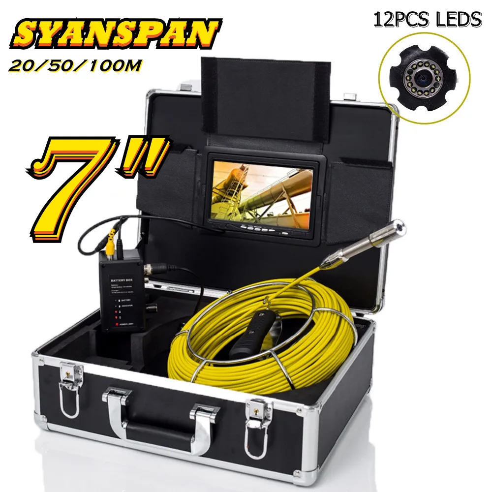 

SYANSPAN 7"Monitor 20/50/100M Pipe Inspection Video Camera,Waterproof Drain Sewer Pipeline Industrial Endoscope with 23MM Camera