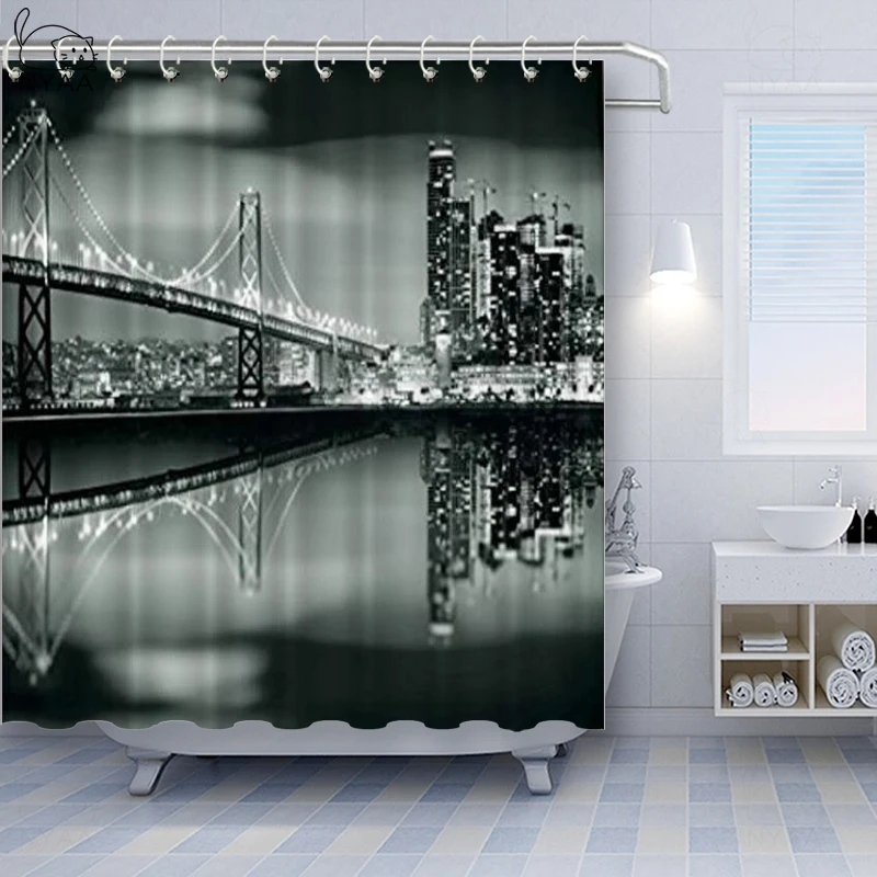 Черно белая душевая занавеска Vixm ванночка из ткани с панорамным изображением