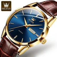 2021 new luxury gold blue dial leather watch mens sports quartz 3atm waterproof luminous date wristwatches relogio masculino
