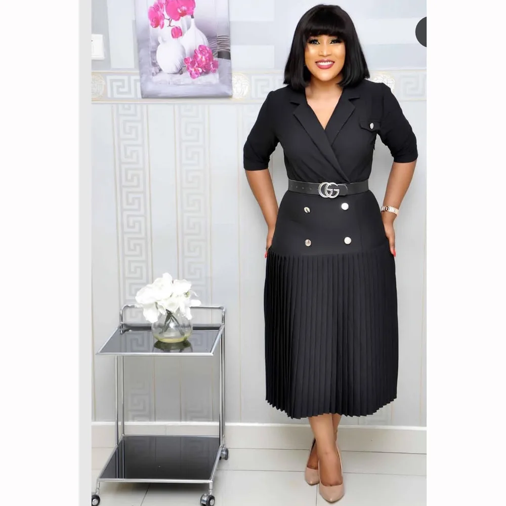 Африканское плиссированное платье женское повседневное офисное элегантное с v