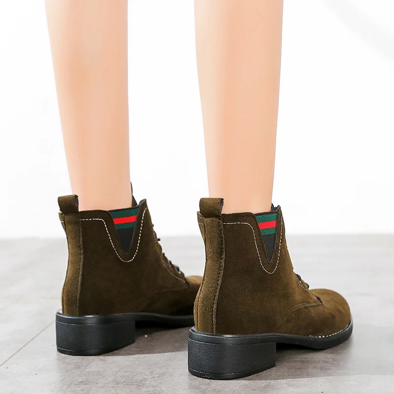 Новинка 2019 года зимние ботинки на шнуровке женские из флока повседневная обувь