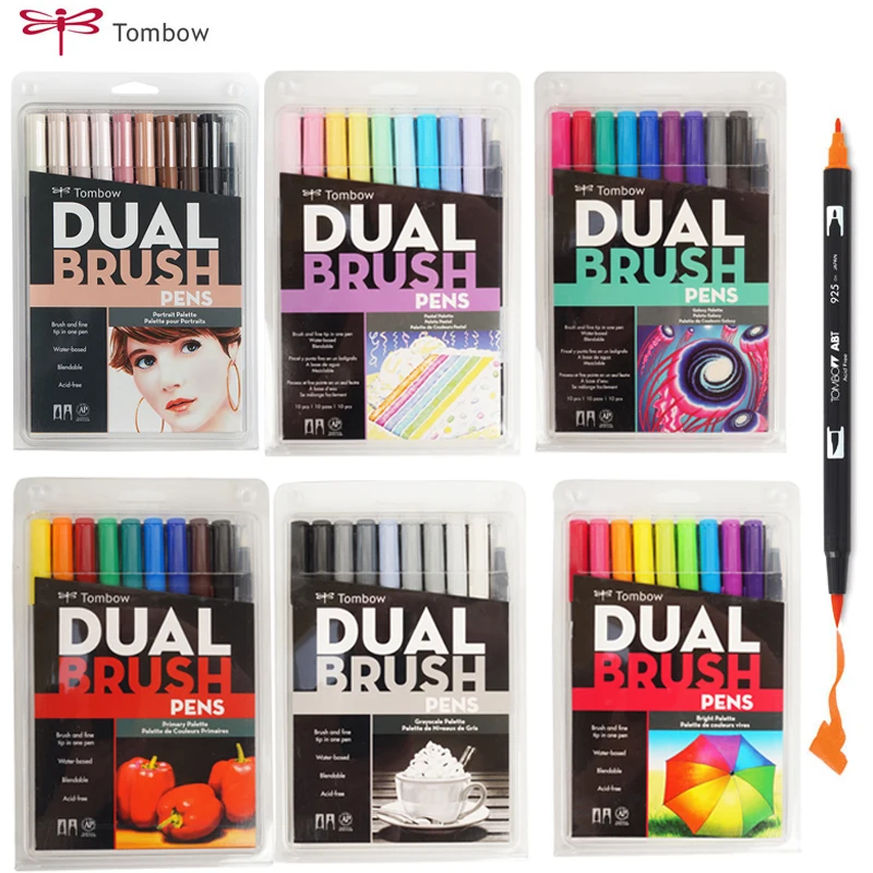 Набор ручек кистей Tombow фломастеры для рисования акварелью гладкие