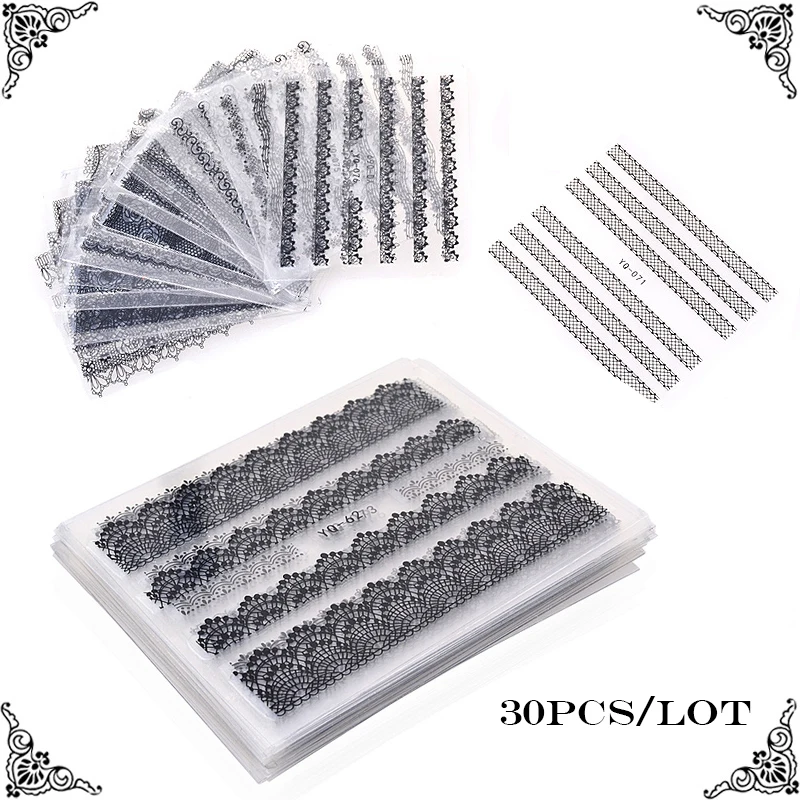 30 шт. белые и черные кружевные наклейки для ногтей | Красота здоровье
