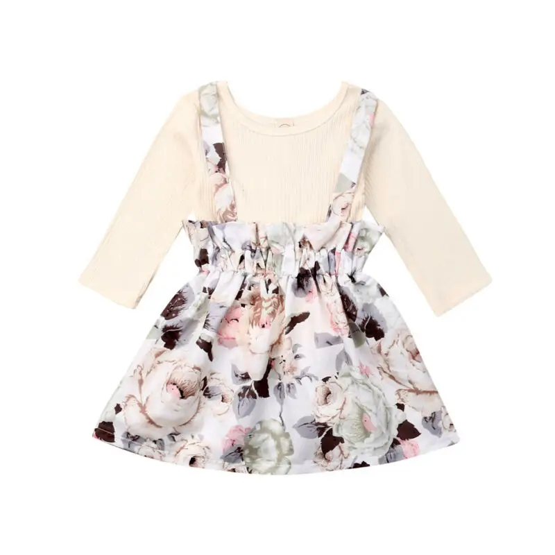 Комплект одежды для маленьких девочек однотонный топ с длинным рукавом + платье