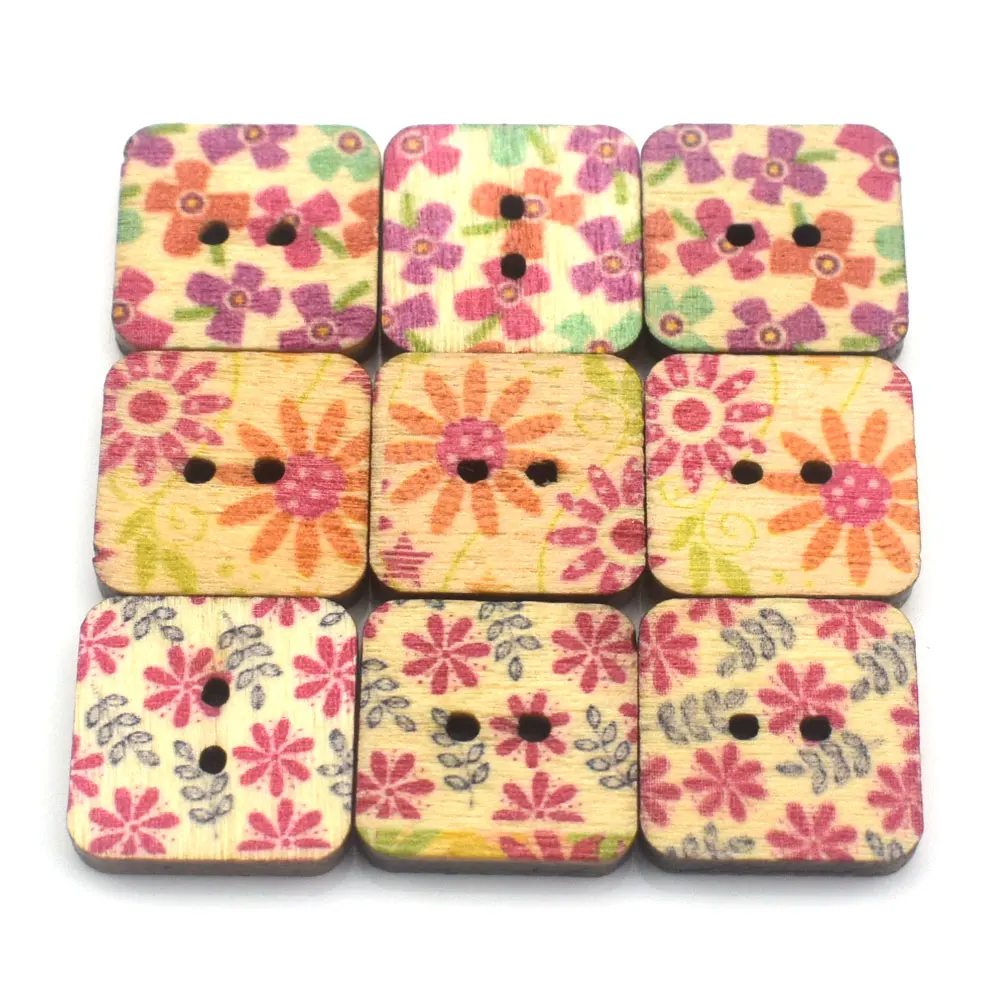 50PCS 2 Hole Mixed Wood Square 15mm Sewing Buttons for Cloth Needlework Flatback Scrapbooking Crafts Decorative Diy Accessories | Дом и сад