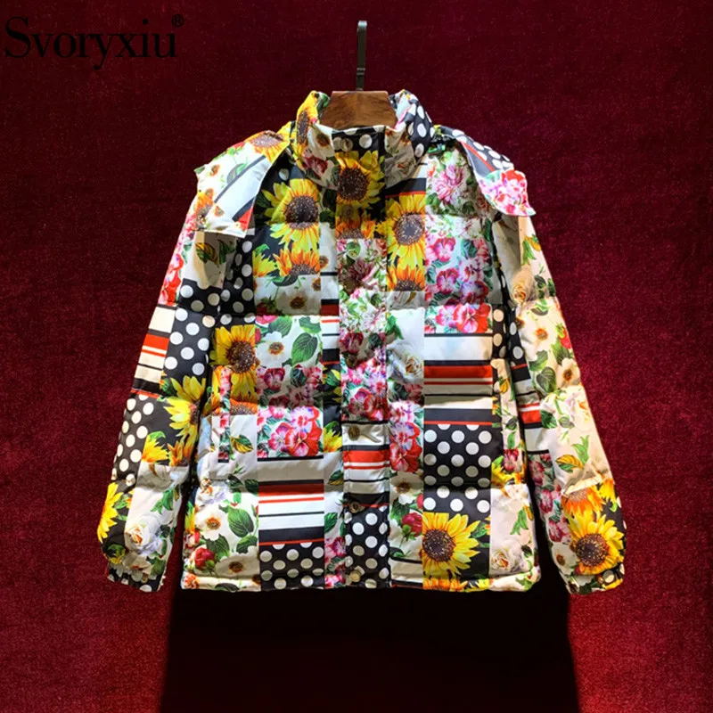 

Женский пуховик с длинным рукавом Svoryxiu, разноцветный пуховик на белом утином пуху с цветочным принтом на зиму 2020