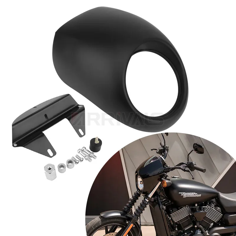

Motorcycle Dumb Black Front Headlight Fairing Cowl For Harley 883 1200 Front Fork Mount Dyna Sportster XLCH