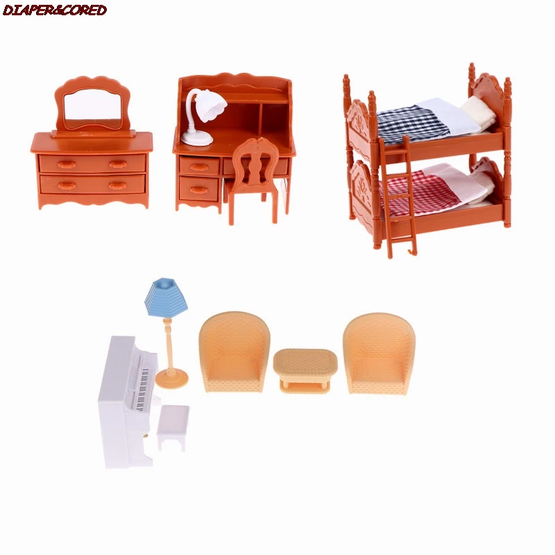 

1 комплект, кукольный домик, мини-спальня, детская двойная кровать, диван, настольная лампа, пианино, шкаф, настольное кресло, зеркало, игрушк...